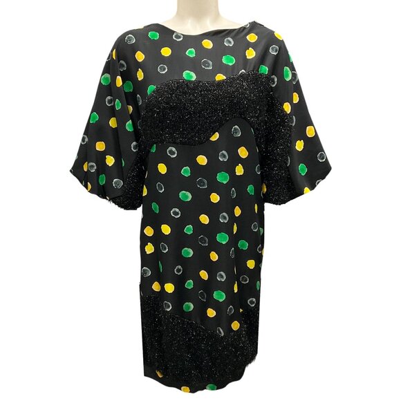 Undercover Black / Yellow / Green Printed Lurex Detail Silk Dress - Picture 1 of 4